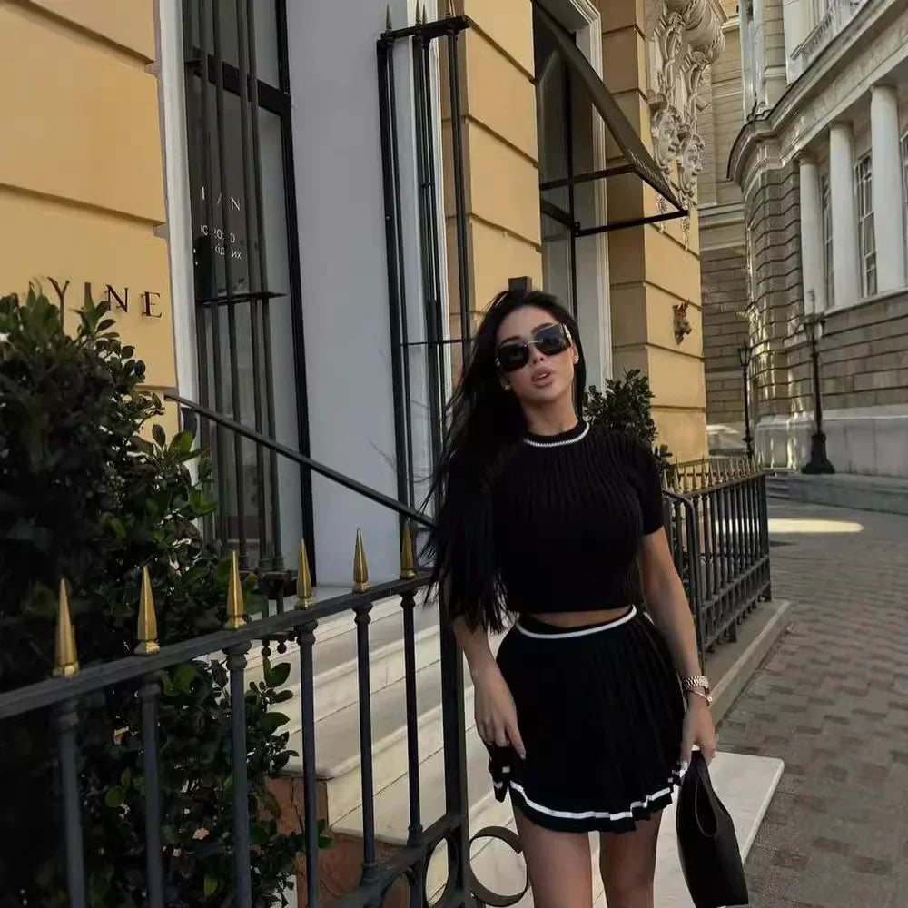 Knitted Mini Skirt Set