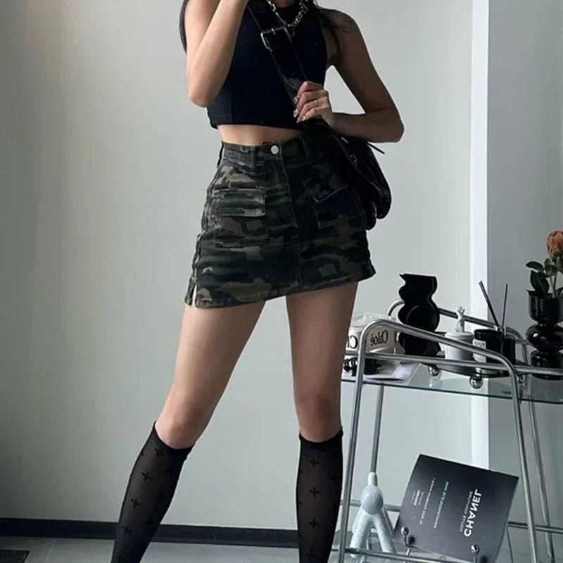 High Street Split Denim Skirt
