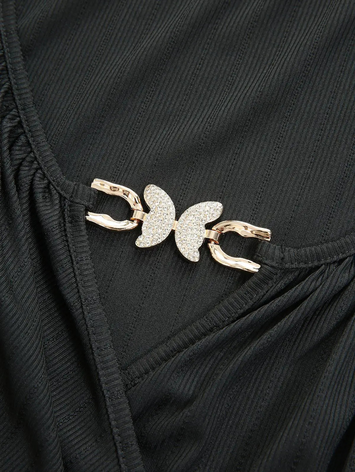 Surplice Butterfly Buckle Long Sleeves Top