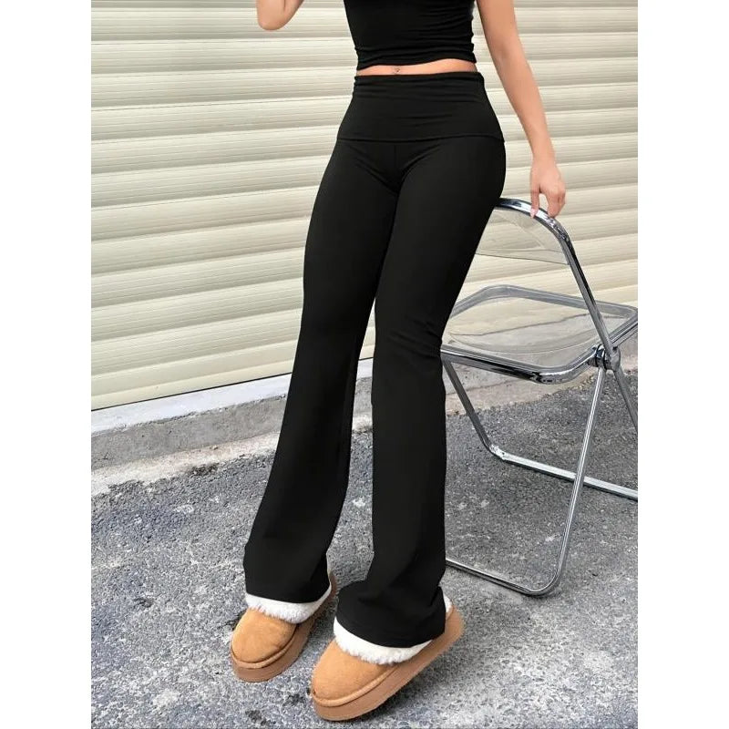Casual Solid Color Wide-waist Flare Pants