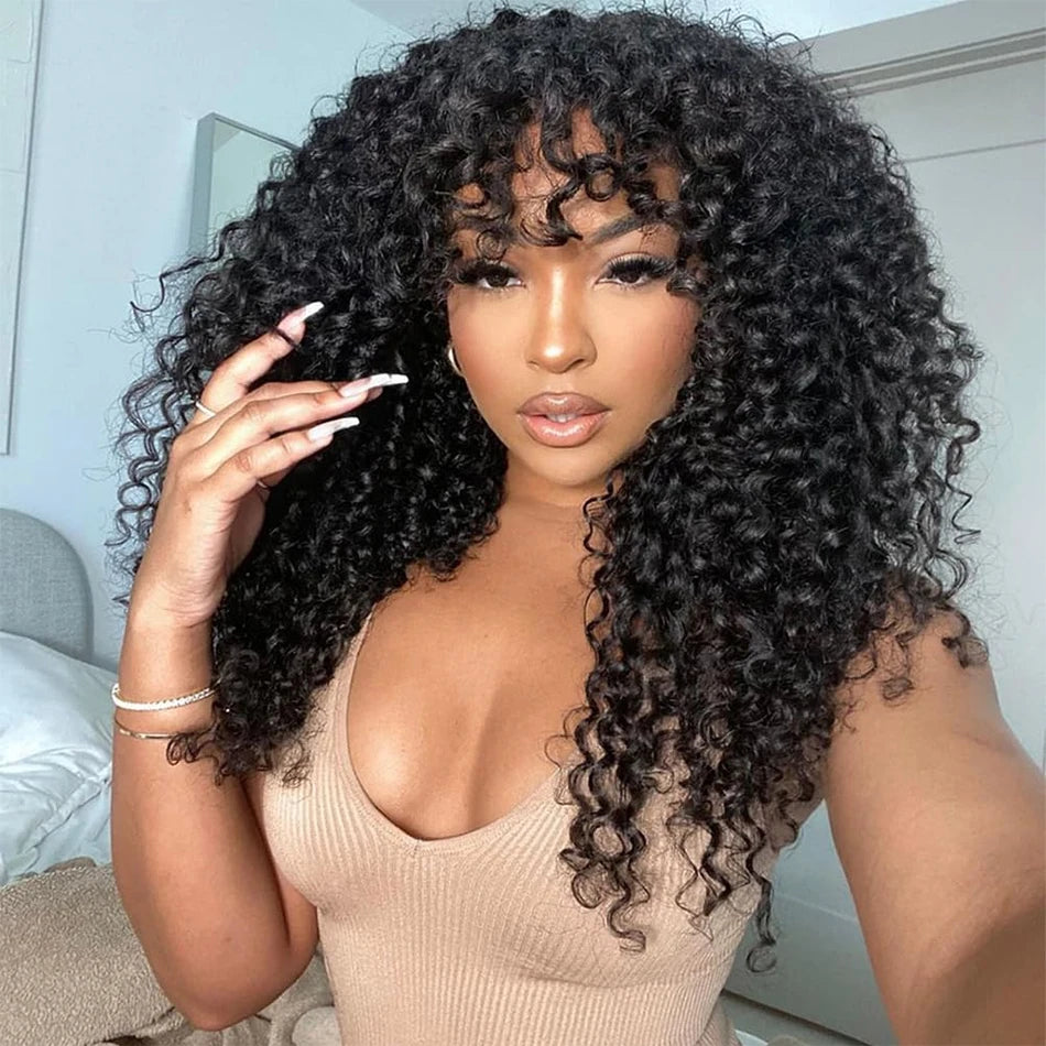 Water Wave Human Hair Wigs With Bangs