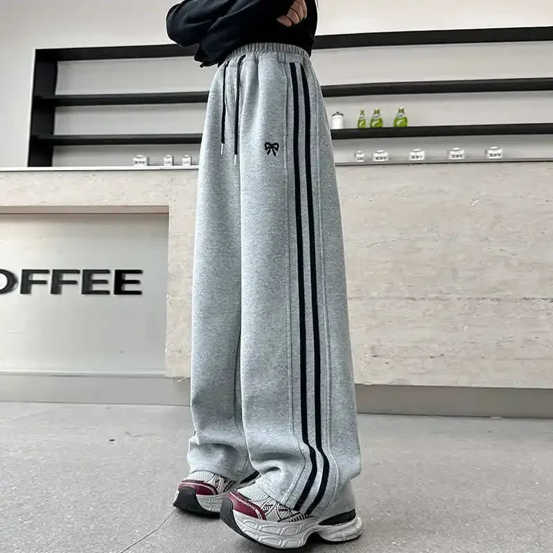 Side Striped Junior Girl Sports Pant Elastic Waist School Girl Straight Pant Dog Print Trouser