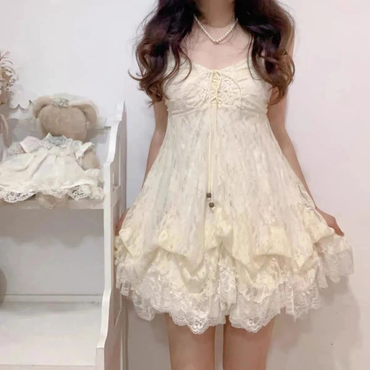 Floral Lace Babydoll Mini Dress