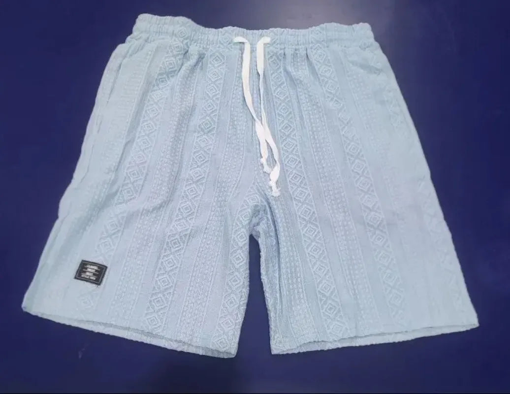 メンズジャカードカジュアルショーツ サマー原宿無地スウェットパンツ ファッションメンズショートパンツ レトロメンズ服 ルーパスストリートウェア新作