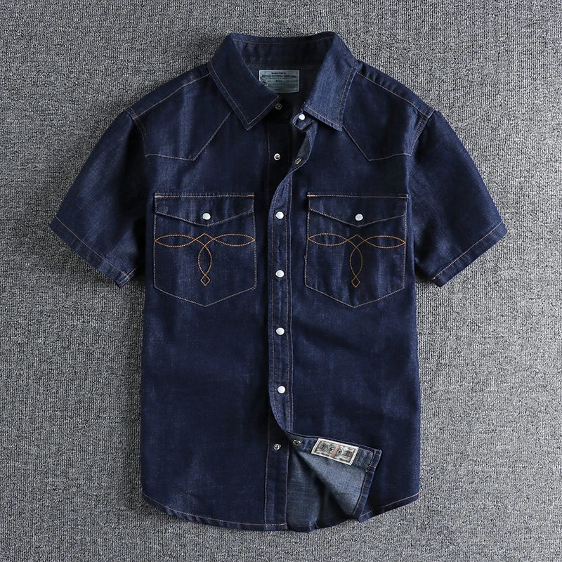 Short Sleeve Lapel Denim Cargo Shirt