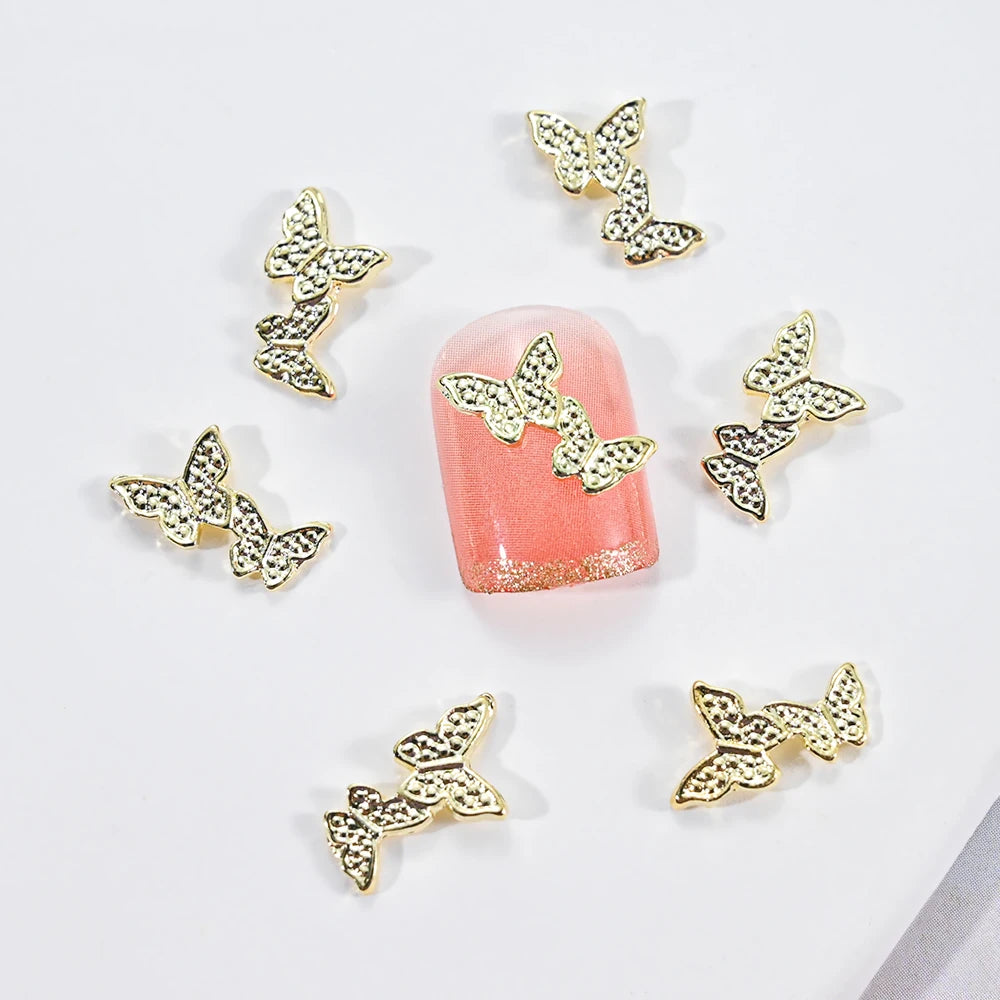 10Pcs Fairy Pink Zircon Nail Art 3D Charms Jewelry Butterfly Shaped Nail Crystal Alloy Decals 11*9mm Rhinestone Nail Decoration*