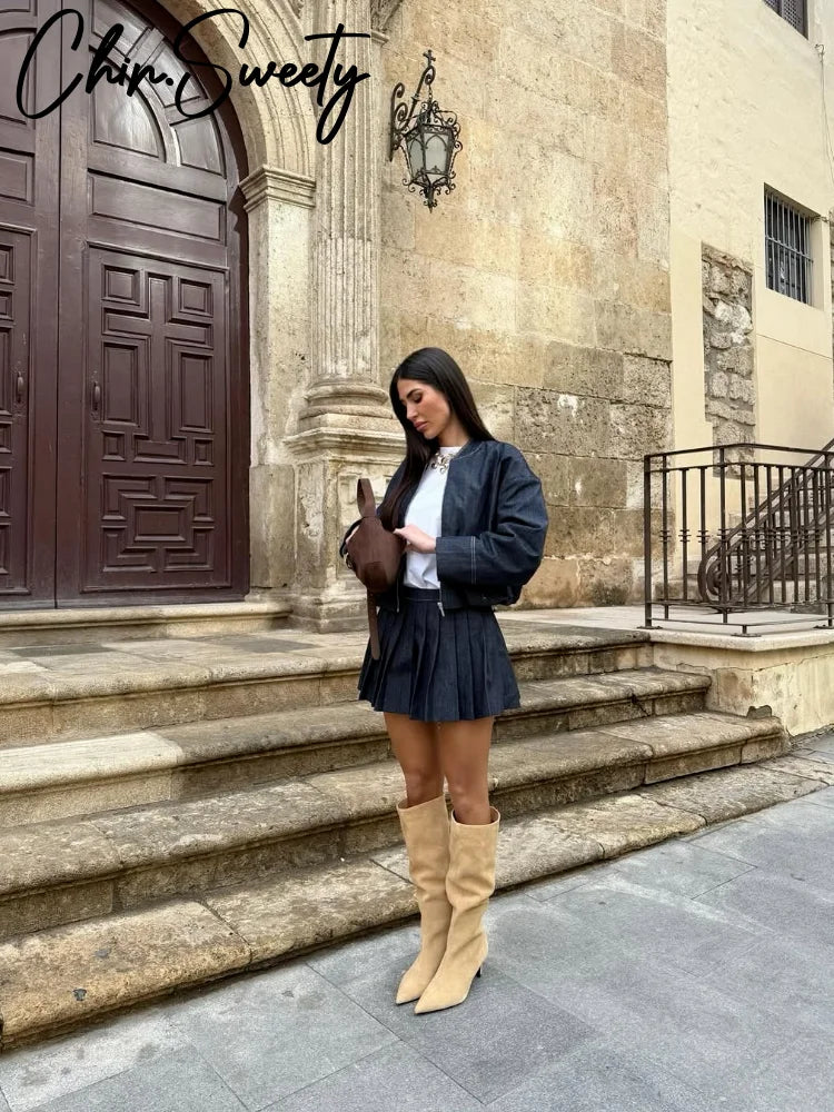 Denim Coat Mini Skirt Set