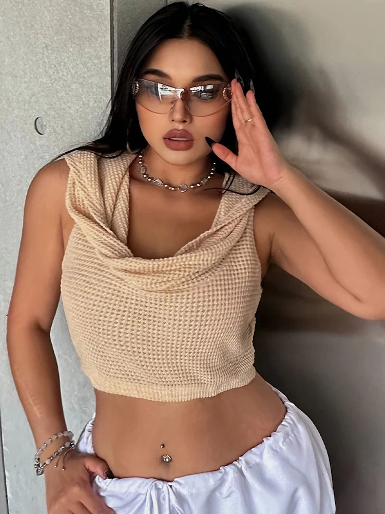 Hooded Sleeveless Knitted Top