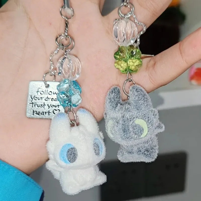 Cute Potdemiel Toothless And Light Fury Flocked Plush Cartoon Bag Pendant Keychain Decoration Doll Trendy Toys Surprise Gifts