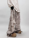 Wide-Leg Distressed Jeans with Patchwork Detail