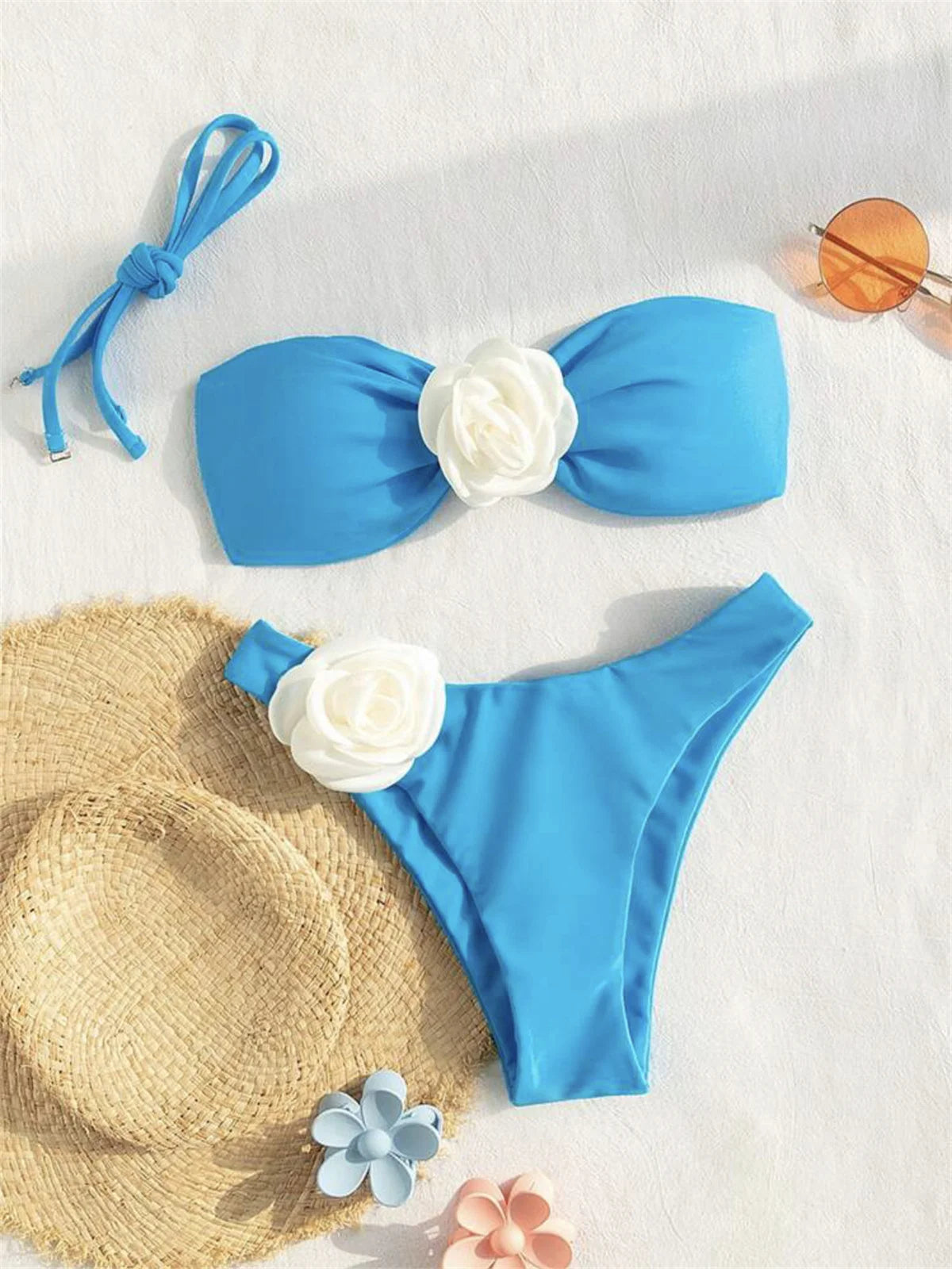 Daxiyee 3D Flowers Bandeau Bikini