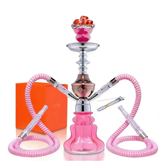 Arab Hookah Set Pink Bar Shisha Ceramic Bowl Double Hose Camping Shisha Narguile Chicha Complete Set Glass Hookah Accessories