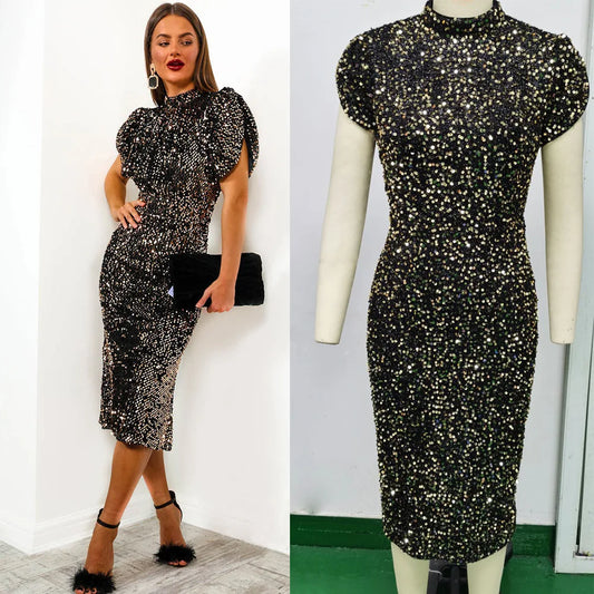 Sleeveless Shiny Sequins Luxury Evening Dress