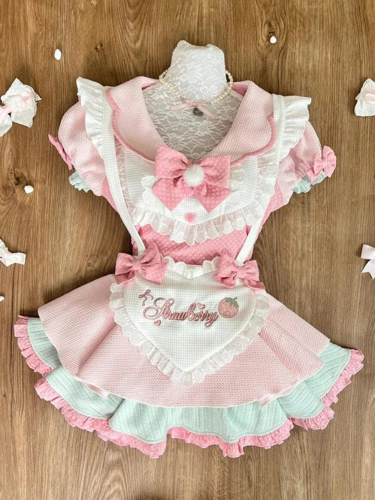 Lace Bow Slim Crop Tops + High Waist Mini Skirt Set