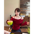 Off-Shoulder Fake Two-Piece Long Sleeve T-Shirt