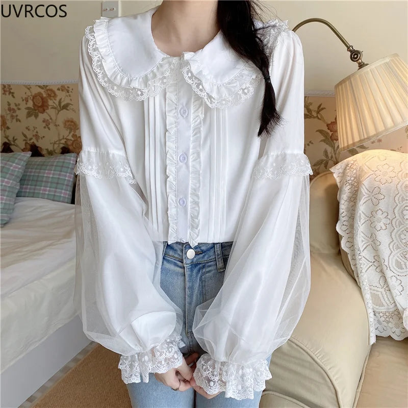 Lace Ruffles Peter Pan Collar Blouse