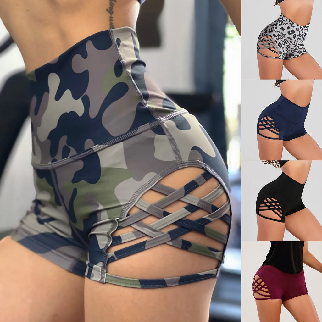 High-Waisted Criss-Cross Cutout Training Shorts