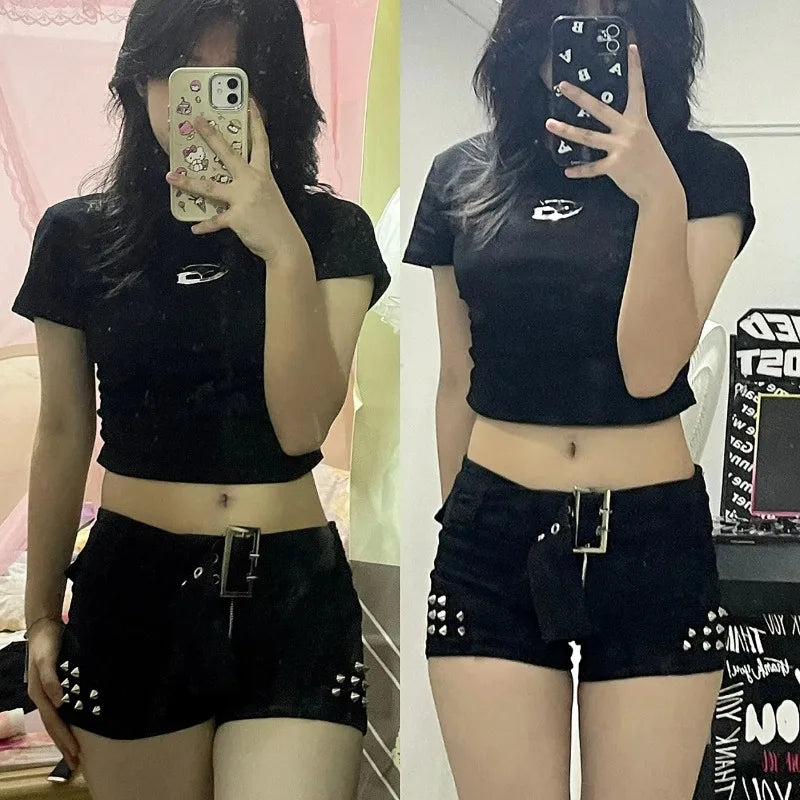 Low-Rise Black Denim Shorts