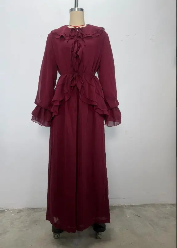 Women Top Wide Leg Pants 2 Piece Set Ramadan Eid Muslim Blouse Trousers Arabic Outfits Morocco Lace Up Dubai Islam Ensemble