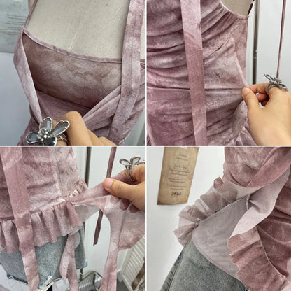 Plaid Printed Mesh Spaghetti Strap Camisole