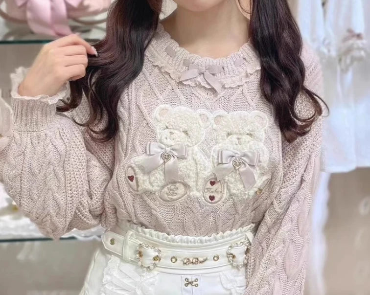 Cartoon Bear Knit Pullover Sweater