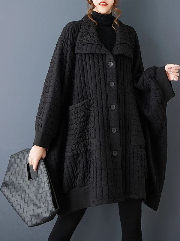 Pure Color Casual Batwing Sleeve Windbreaker