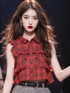 Plaid Ruffles Patchwork Crop Top