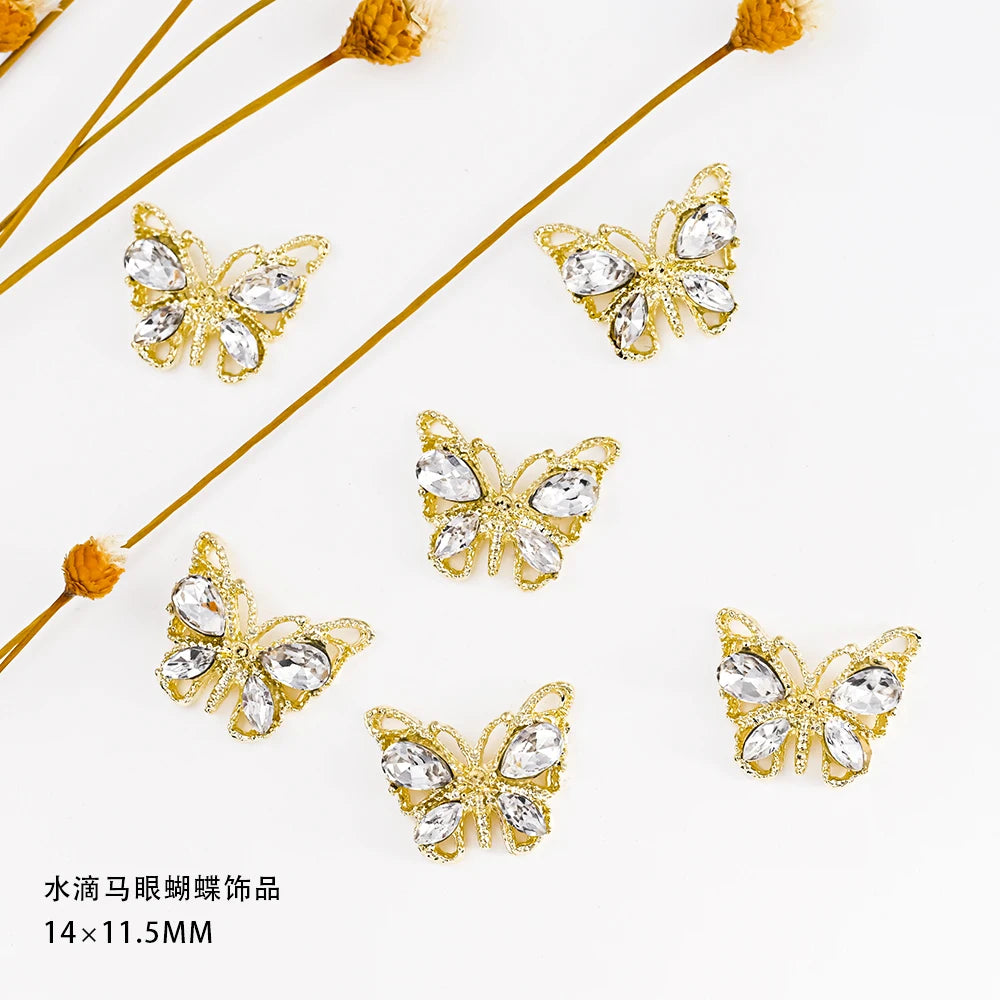 10Pcs Fairy Pink Zircon Nail Art 3D Charms Jewelry Butterfly Shaped Nail Crystal Alloy Decals 11*9mm Rhinestone Nail Decoration*