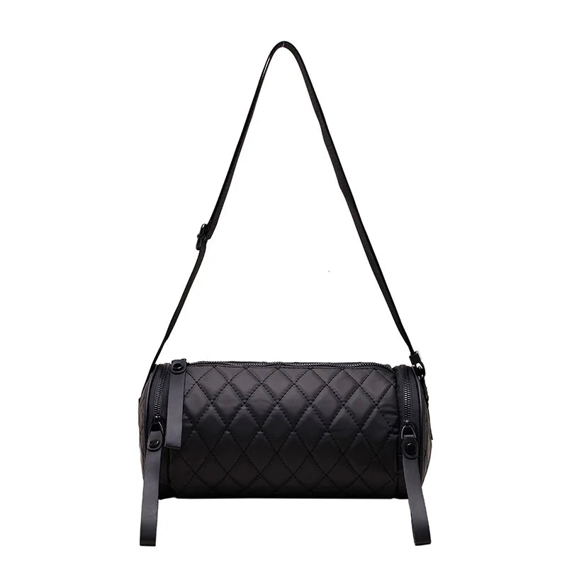 Diamond-Quilted Cylinder Bag