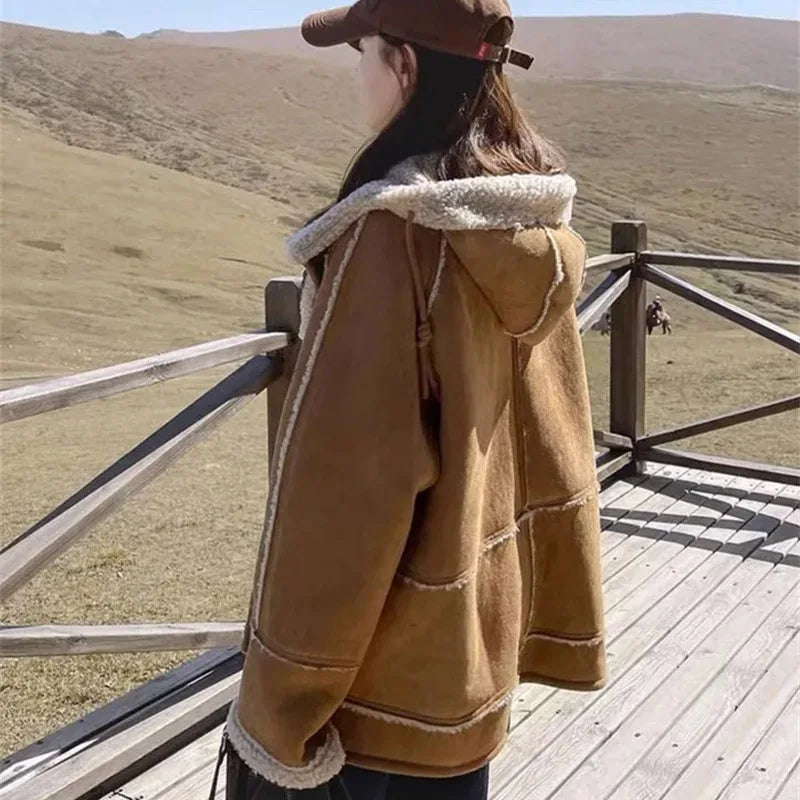 Suede Velvet Lamb Wool Coat