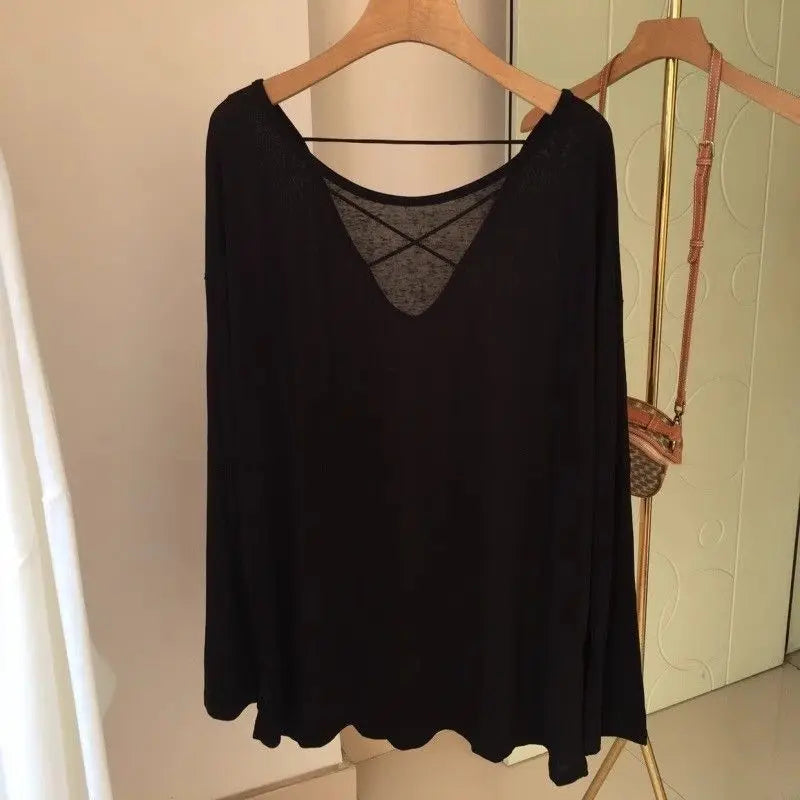 Cross-Cut Hollow Design Long-Sleeved T-Shirt