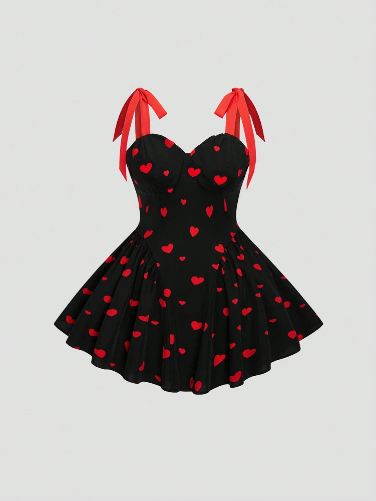 Heart Pattern Tie Knot Shoulder Straps Suspenders Dress