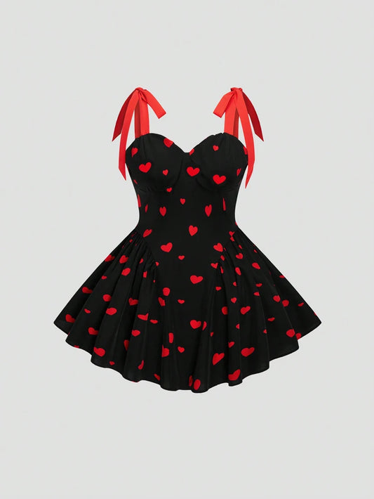Heart Pattern Tie Knot Shoulder Straps Suspenders Dress