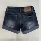 Roll Up Hem Deep Blue Denim Shorts