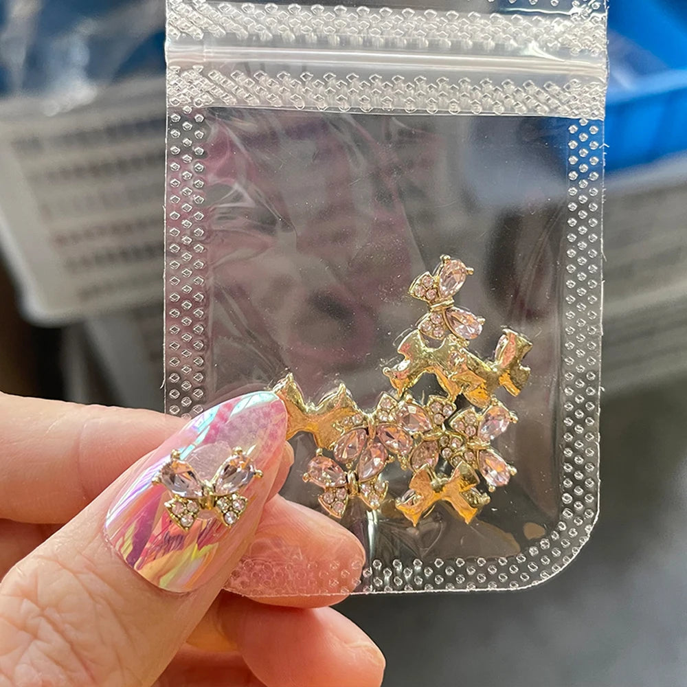 10Pcs Fairy Pink Zircon Nail Art 3D Charms Jewelry Butterfly Shaped Nail Crystal Alloy Decals 11*9mm Rhinestone Nail Decoration*