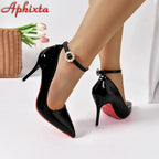 Aphixta Crystals Pearl Belt Round Buckle Stiletto Heels