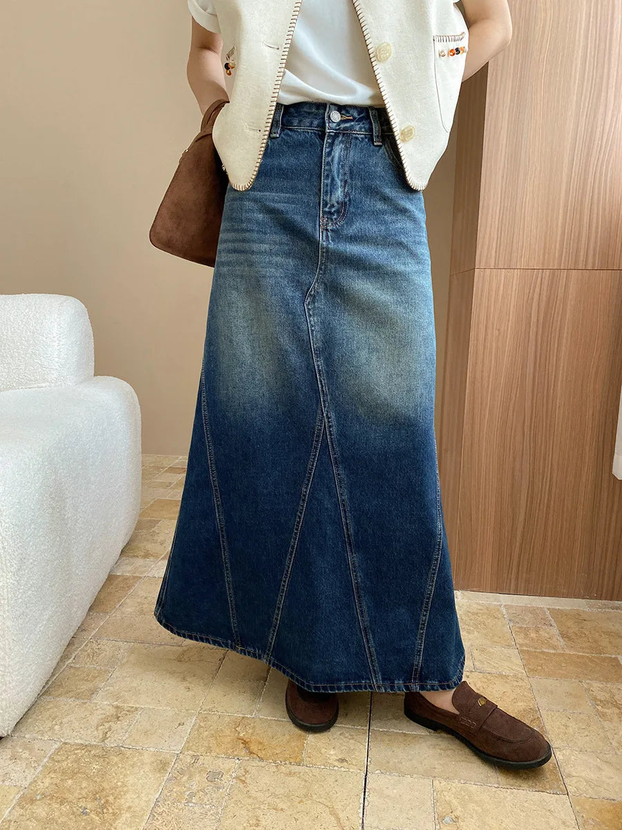 Solid Color High Waisted Denim Skirt