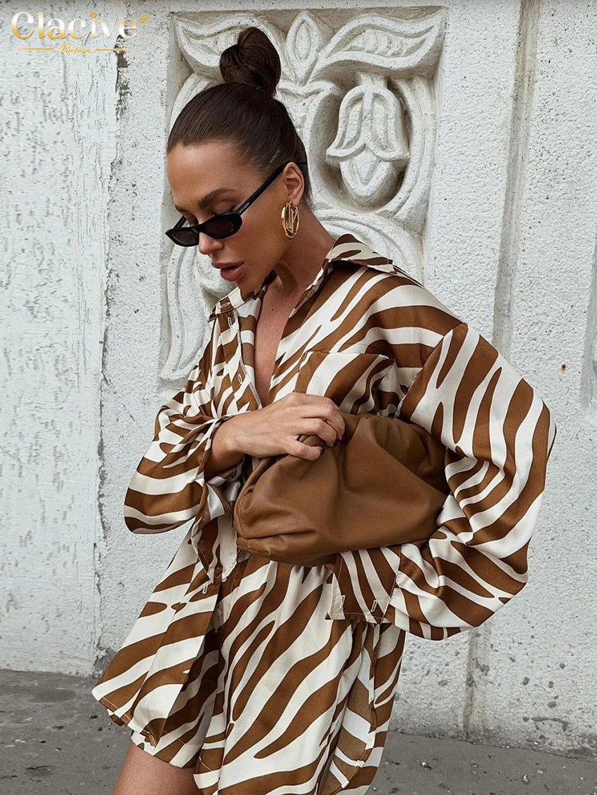 Clacive Loose Stripe Print 2 Piece Set