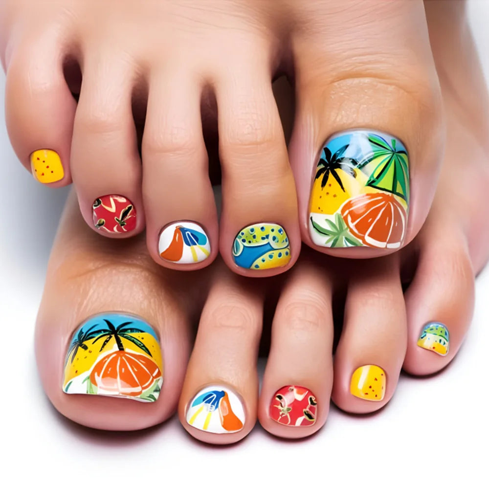 24pcs Shiny White False Toenails with Glitter Powder Design Square Fake Toe Nails Women Wearable Full Cover Press on Toenails