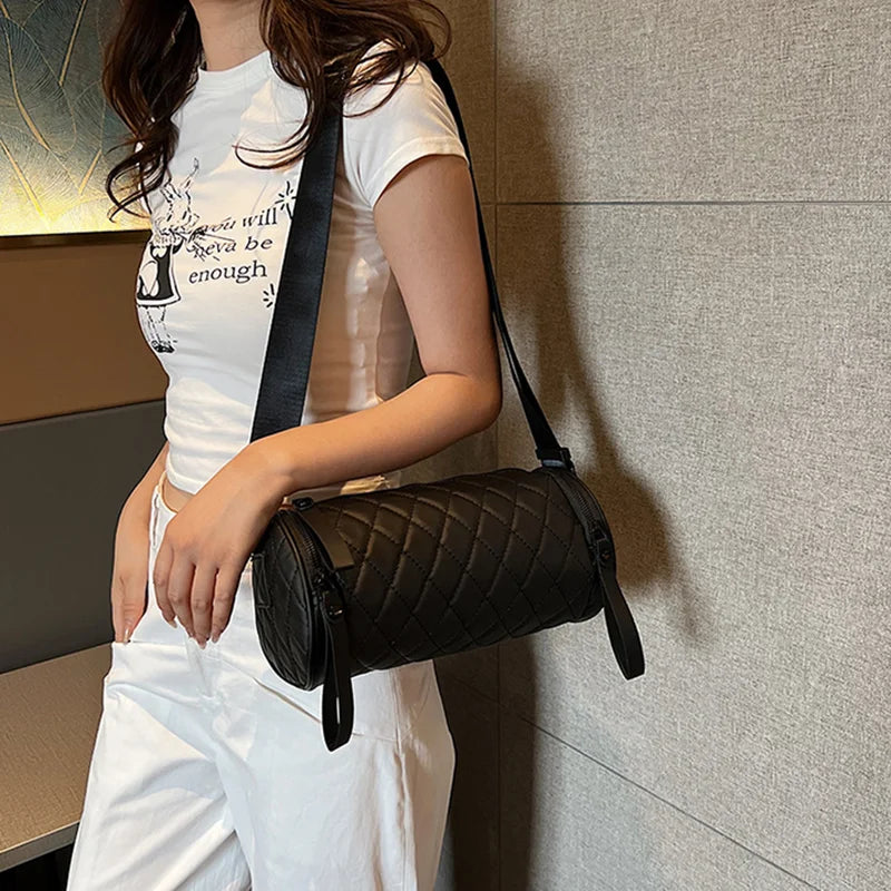 Diamond-Quilted Cylinder Bag