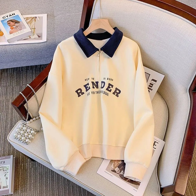 Turn Down Collar Spliced Sweatshirt
