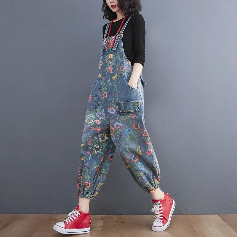 Floral Denim Overalls