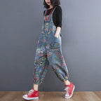 Floral Denim Overalls