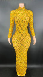 Sparkly Big Rhinestone Transparent Long Dress