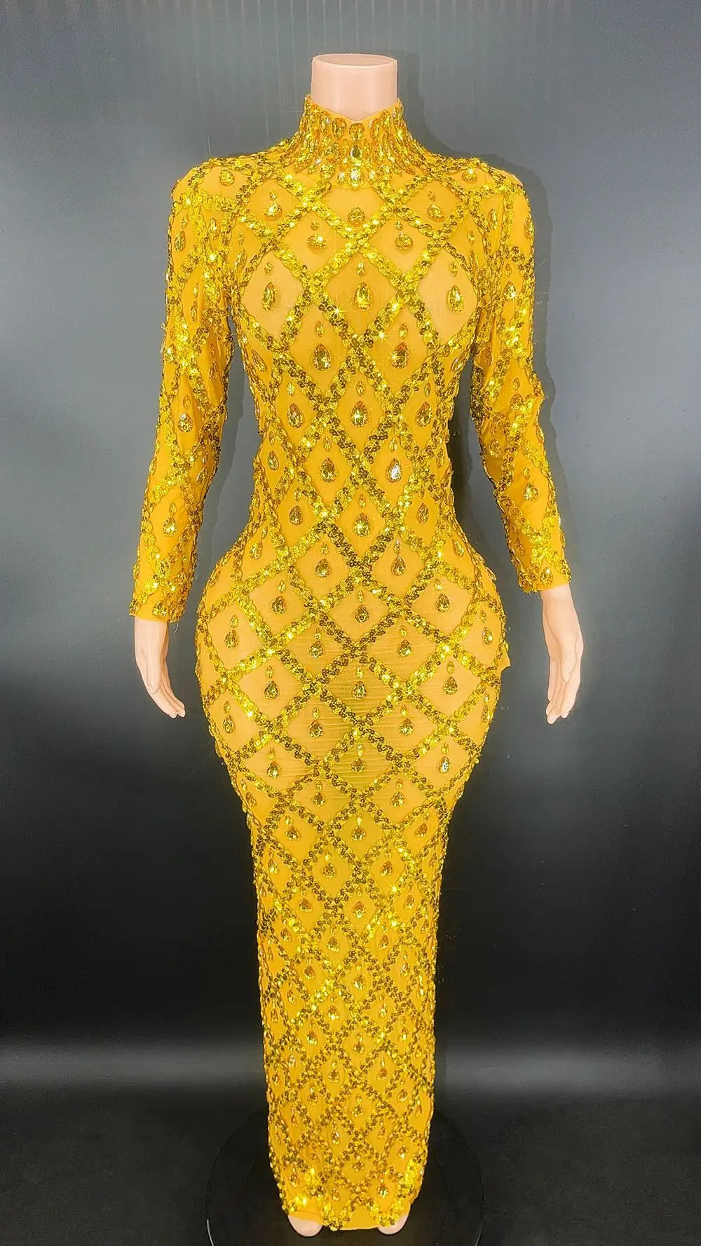 Sparkly Big Rhinestone Transparent Long Dress
