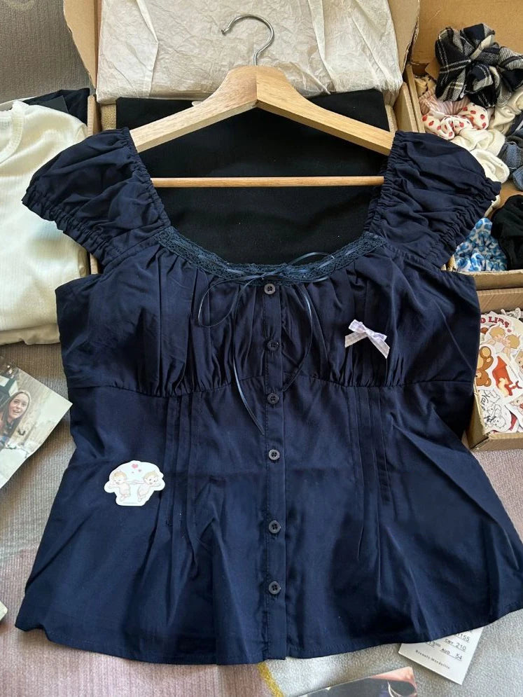 Folds Lace-up Blouse