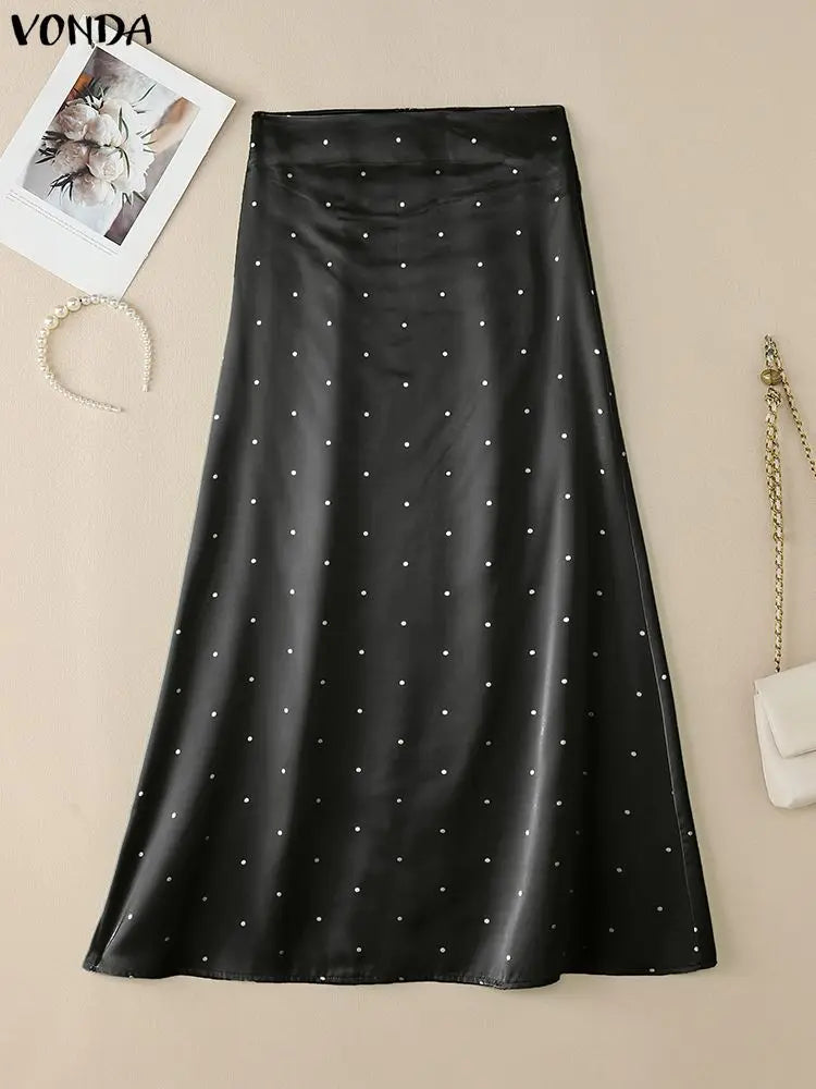VONDA Polka Dot Satin Maxi Long Skirt