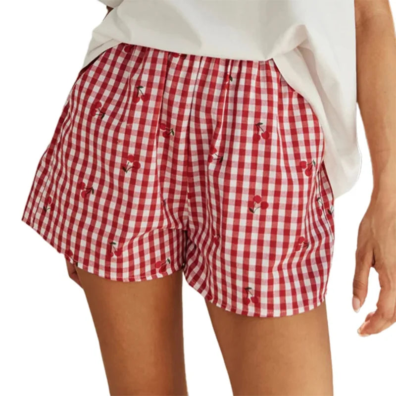 Cherry Plaid Print Shorts