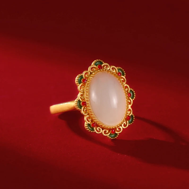 Hetian Jade Flower Ring