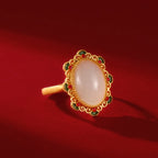 Hetian Jade Flower Ring